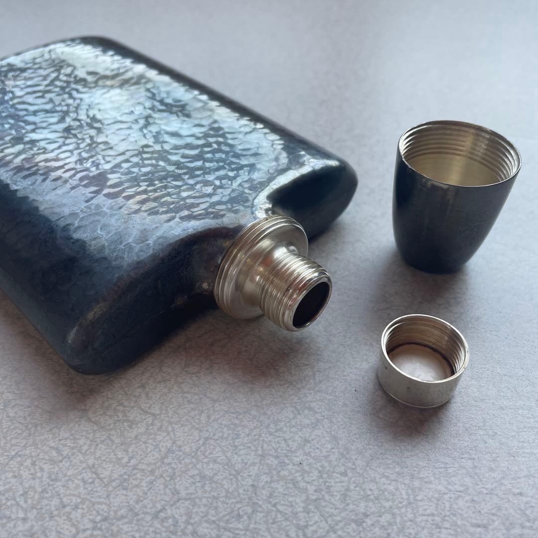 SILVER 刻印 シルバー 銀製 スキットル ウィスキーボトル ハンマード