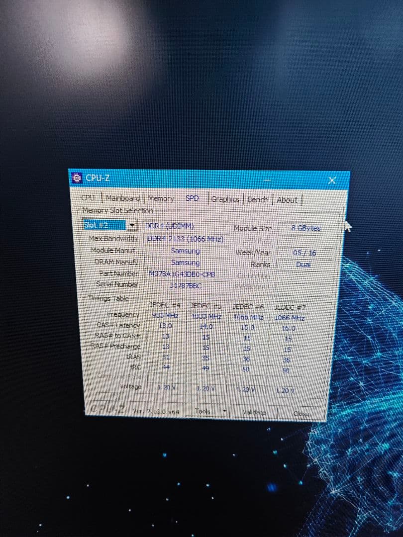 Samsung DDR4 8GBx2(16Gb)メモリ 2133MHz