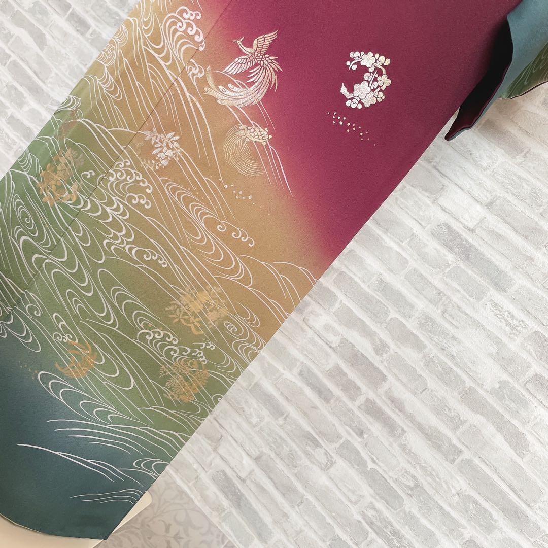 訪問着　フルセット　鳳凰　房亀　荒波　花丸紋　金彩加工　鮮やか　躍動的　Q3