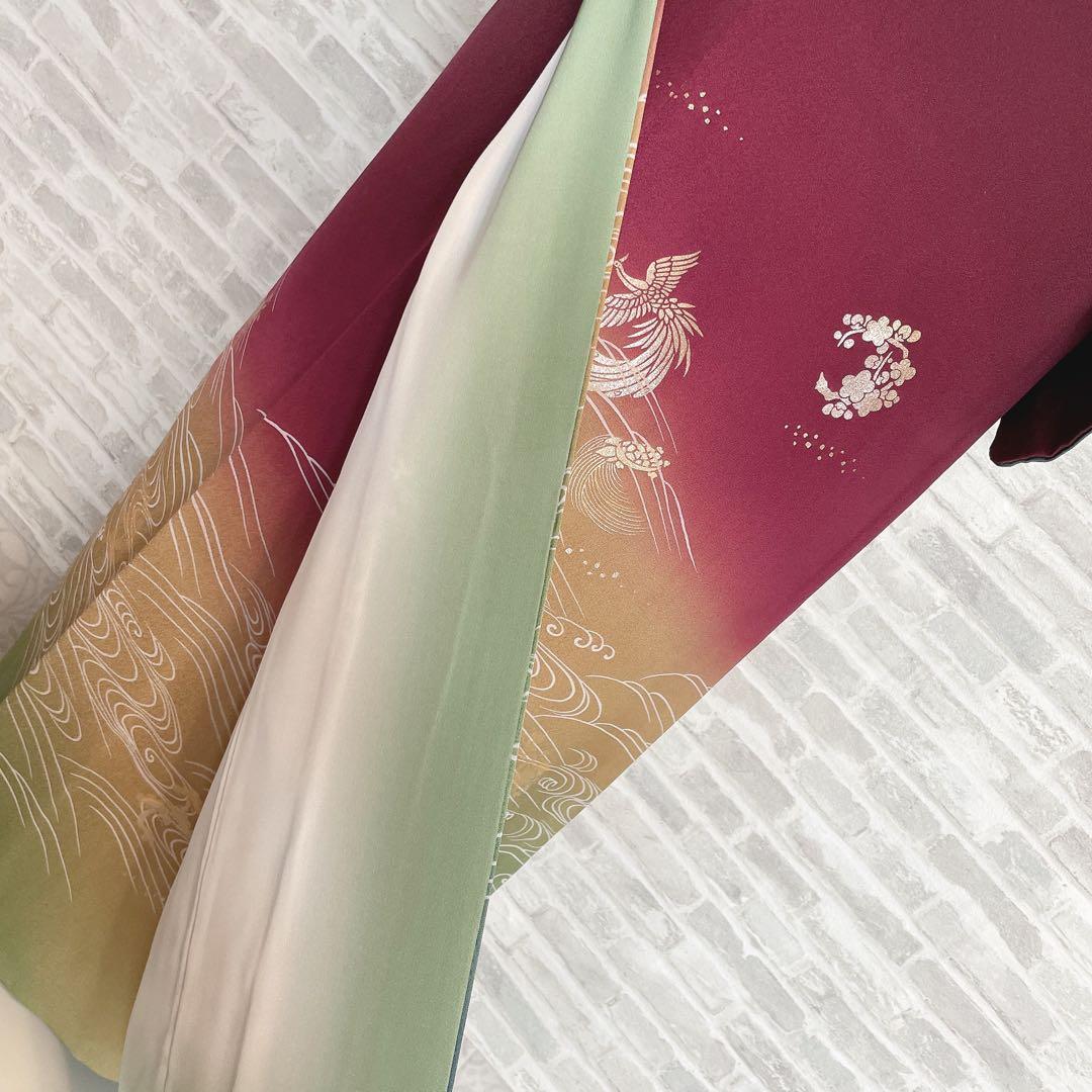 訪問着　フルセット　鳳凰　房亀　荒波　花丸紋　金彩加工　鮮やか　躍動的　Q3