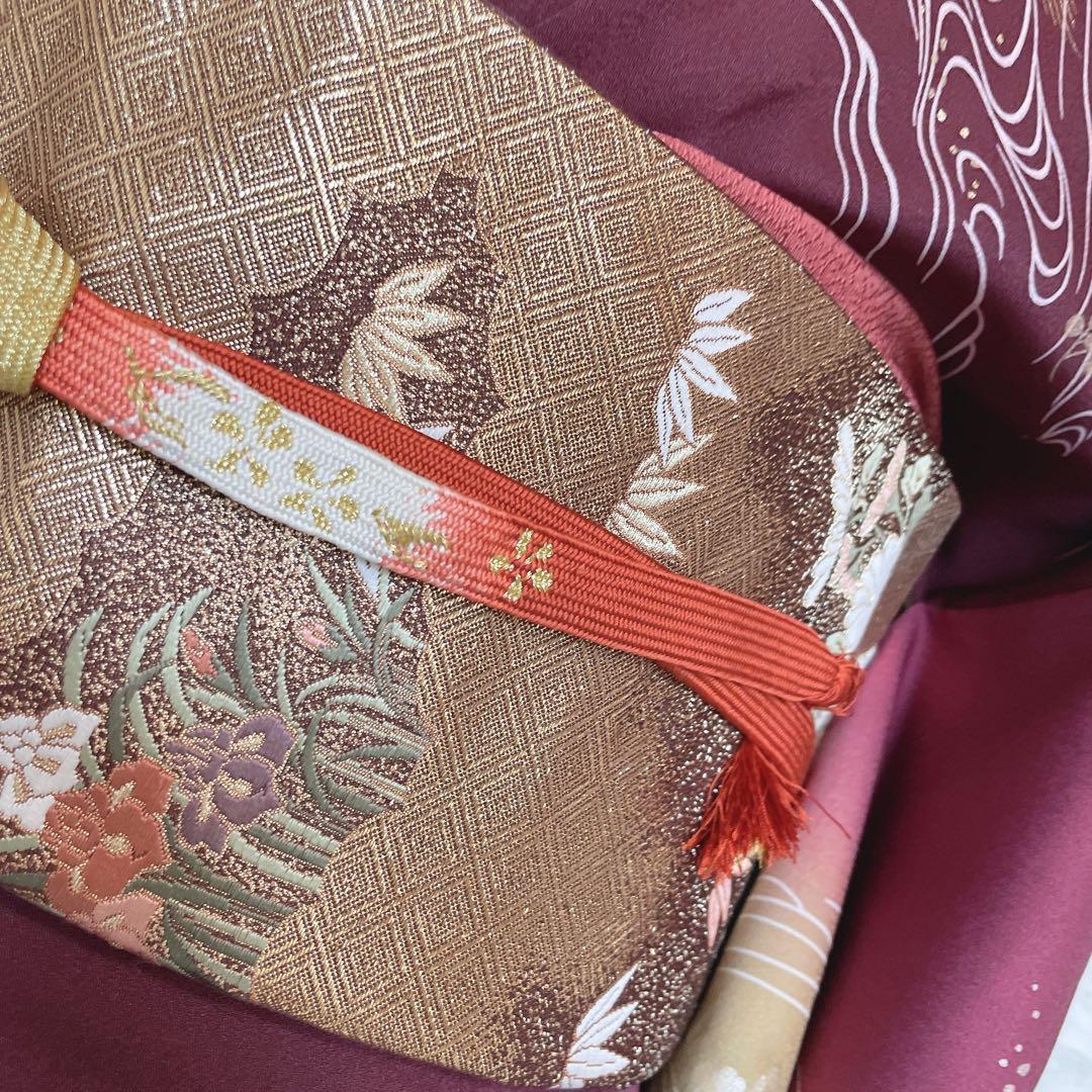 訪問着　フルセット　鳳凰　房亀　荒波　花丸紋　金彩加工　鮮やか　躍動的　Q3