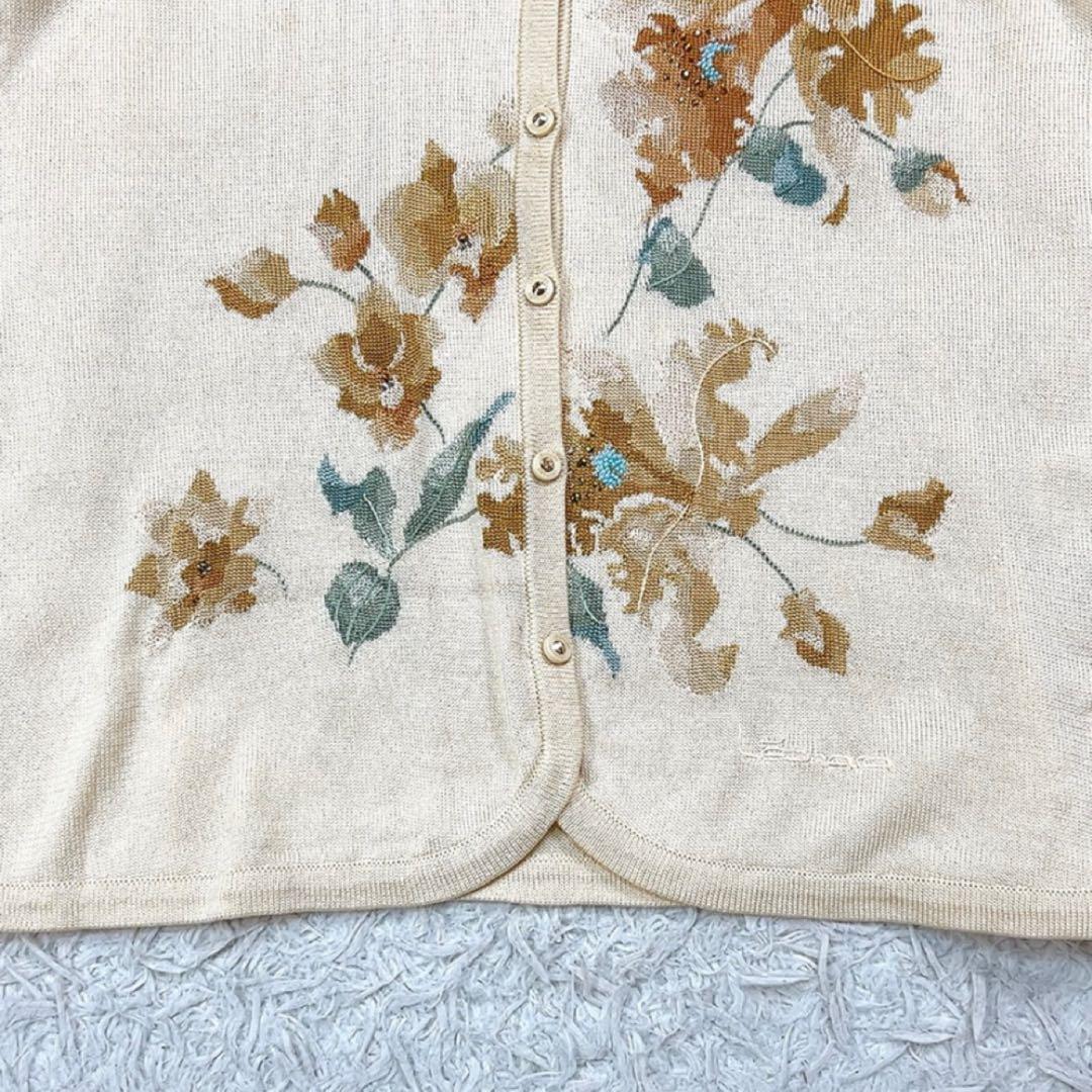 【訳あり未使用品】レオナール カーディガン 花柄刺繍 42 XL相当 ベージュ