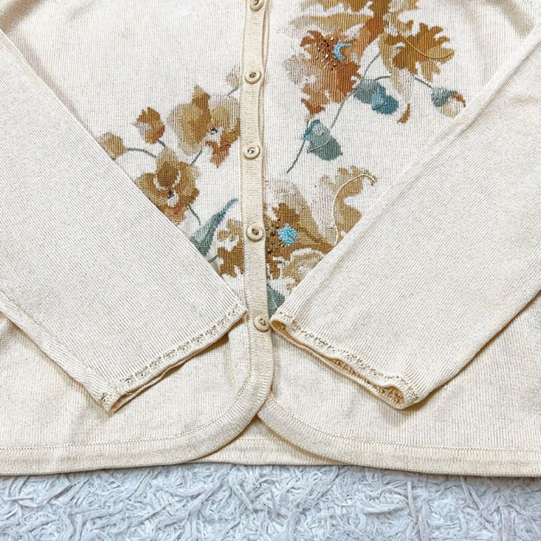 【訳あり未使用品】レオナール カーディガン 花柄刺繍 42 XL相当 ベージュ