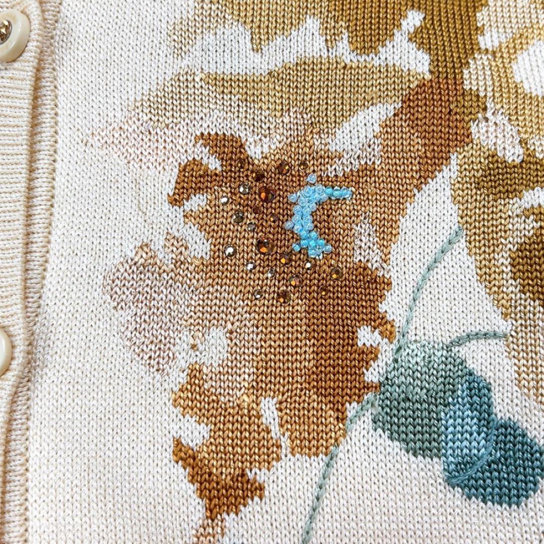 【訳あり未使用品】レオナール カーディガン 花柄刺繍 42 XL相当 ベージュ