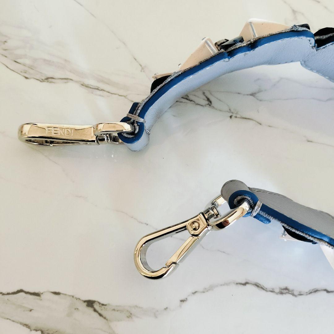 美品☆FENDI フェンディ☆ストラップユー ブルー×ホワイト ラインストーン