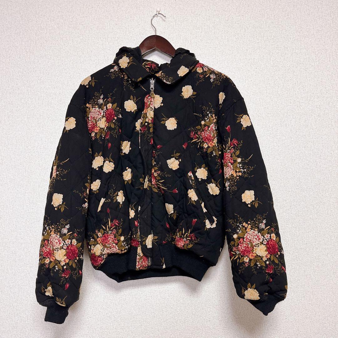 ketty リバーシブル ブルゾン ジャンパー 刺繍 花柄 フード ワッペン　黒