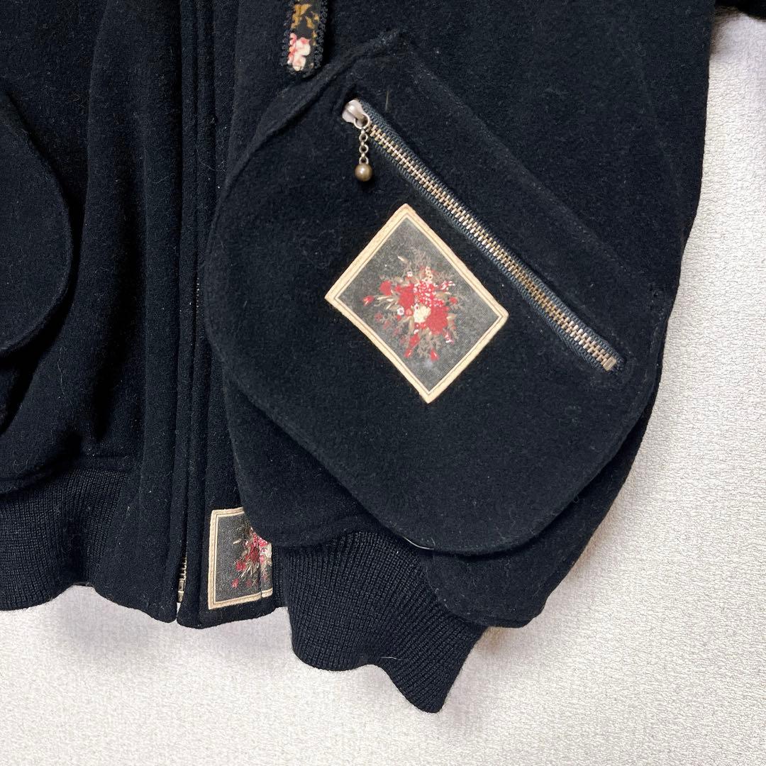 ketty リバーシブル ブルゾン ジャンパー 刺繍 花柄 フード ワッペン　黒