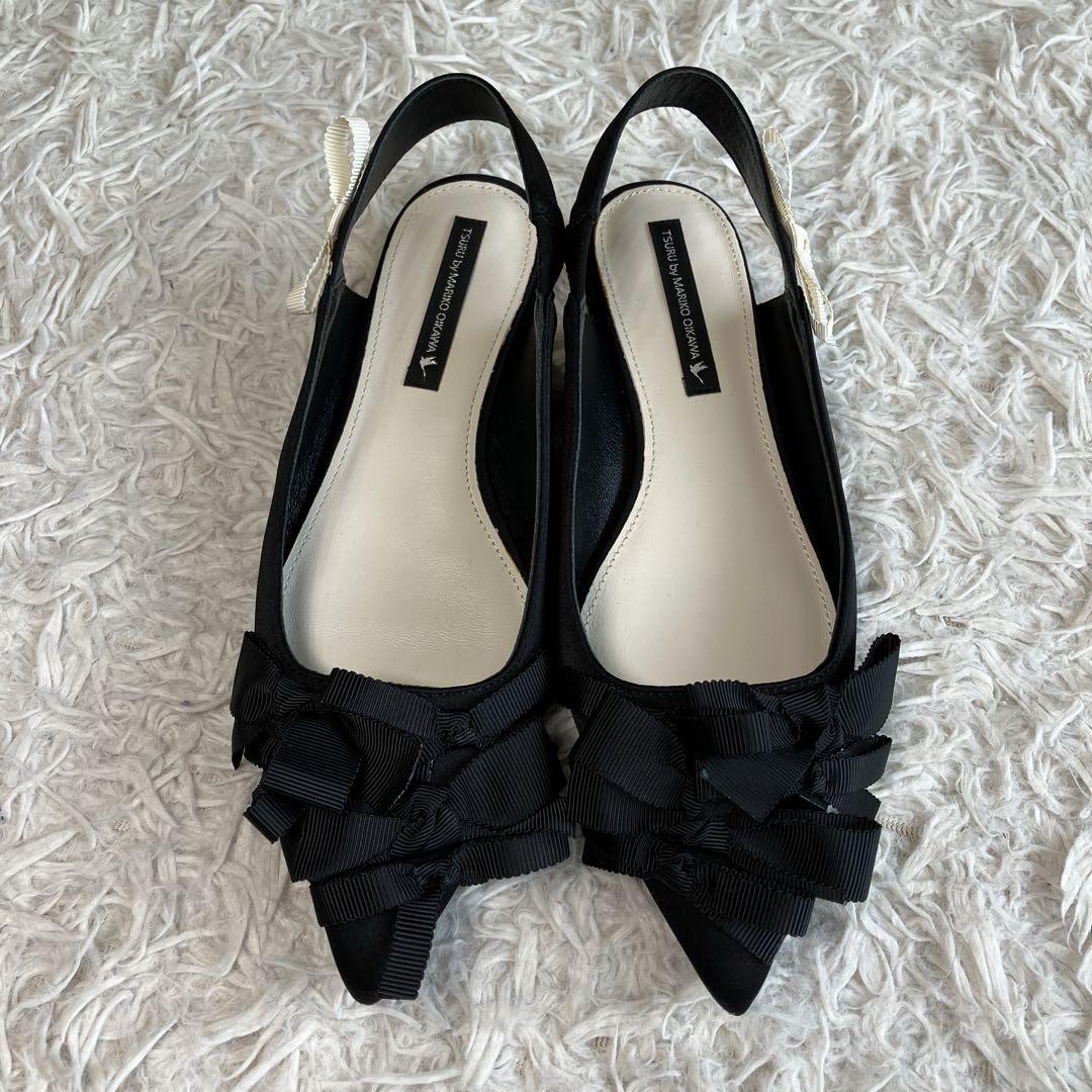 TSURU by MARIKO OIKAWA ブラックリボンデザイン ミュール