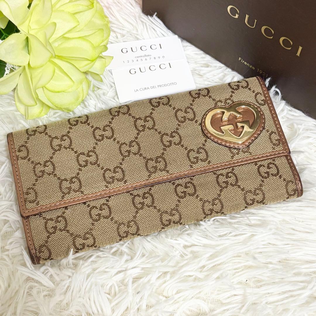 GUCCI グッチ 長財布 Wホック ラブリーハート　GGキャンバス　箱付き