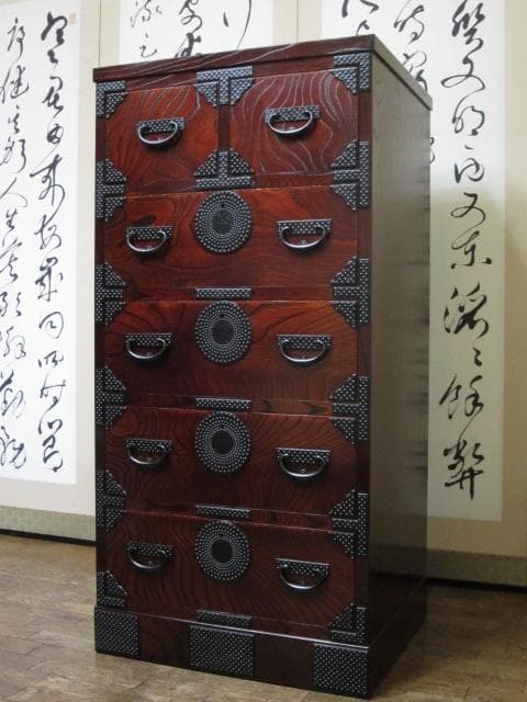 伝統工芸 欅材 拭き漆 南部鉄金具 №999 月雫8号 民芸 岩谷堂箪笥 鍵付き