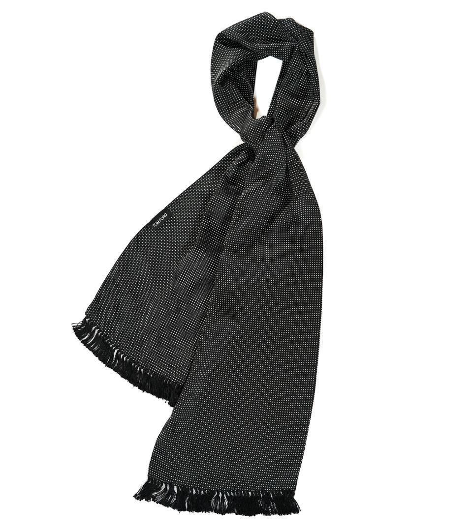 イタリア製 TOM FORD ドット柄 フリンジ シルクストール トムフォード
