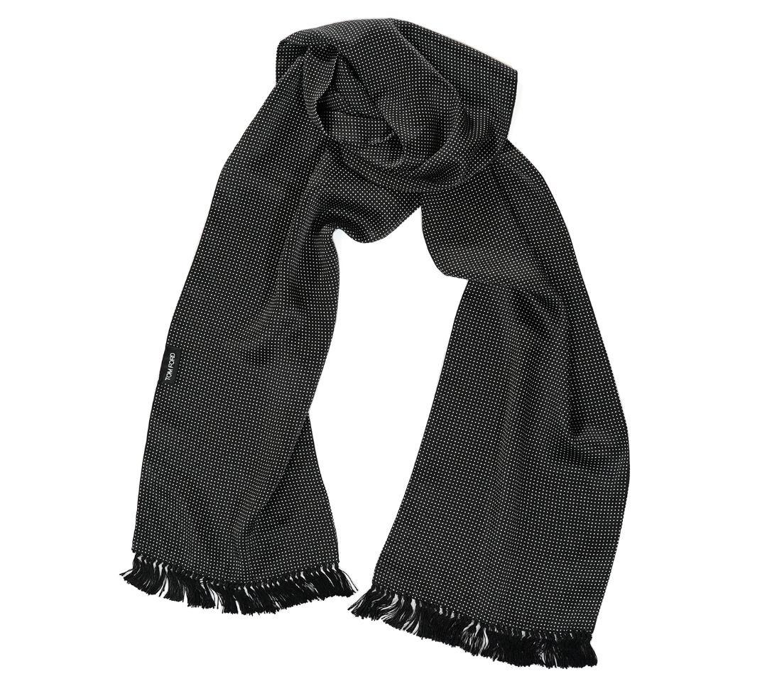 イタリア製 TOM FORD ドット柄 フリンジ シルクストール トムフォード
