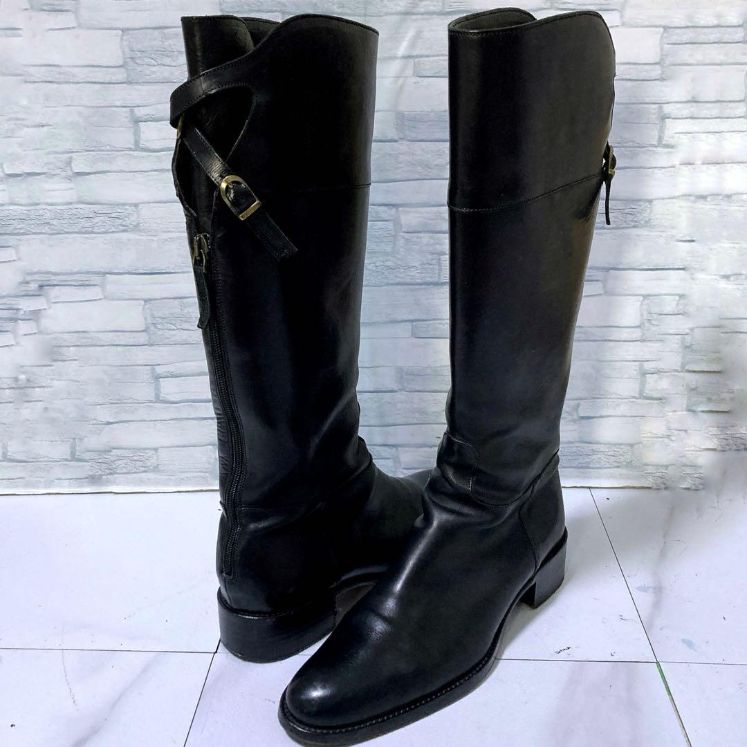 SARTORE ジョッキーブーツ ロングブーツ 本革 38.5 ブラック 黒