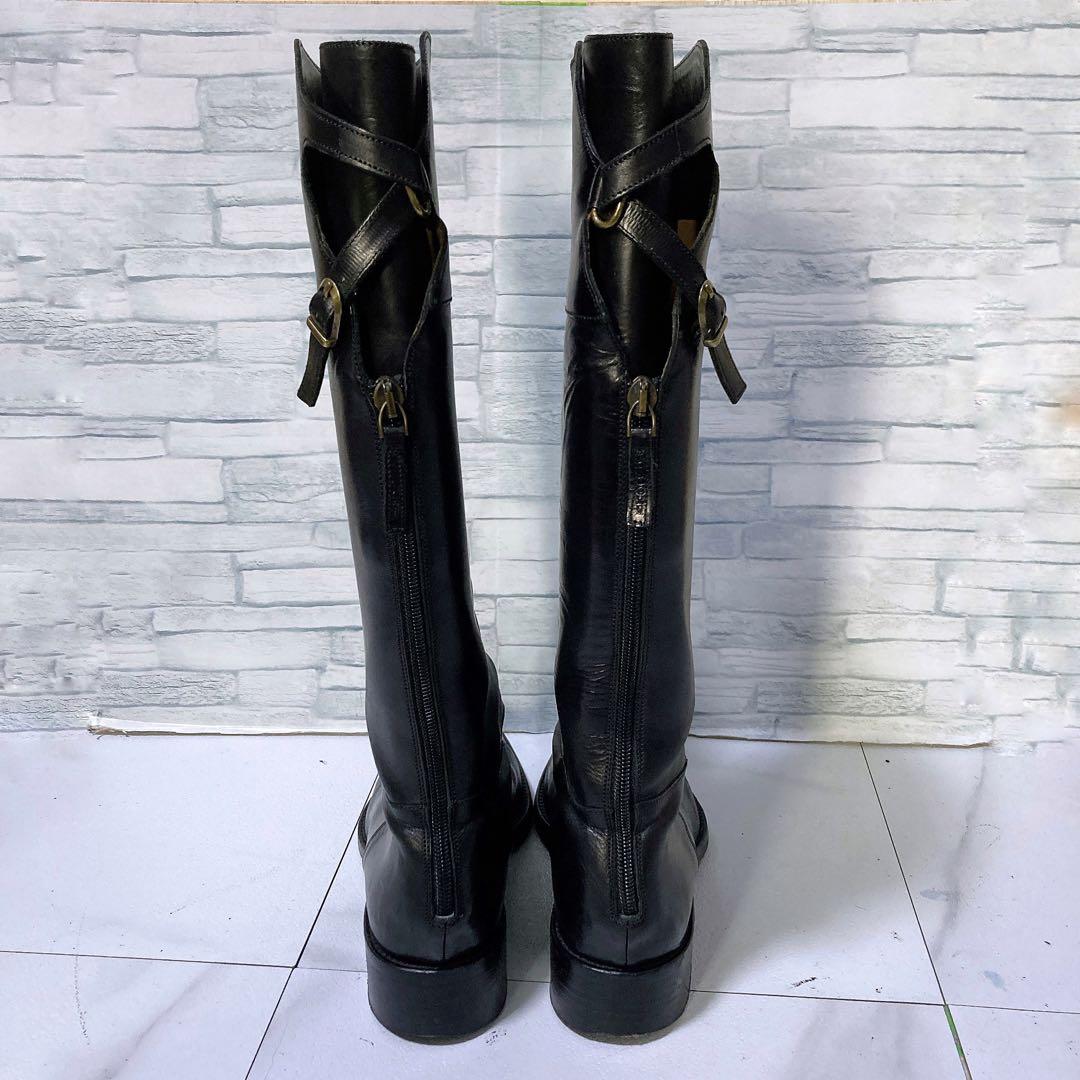 SARTORE ジョッキーブーツ ロングブーツ 本革 38.5 ブラック 黒