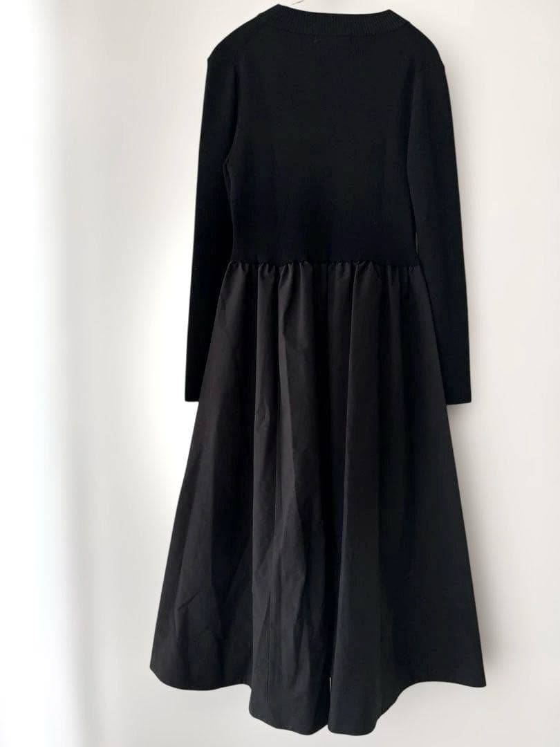 極美品✨【ANAYI】リボン付タフタドッキングワンピース　黒　¥52,800