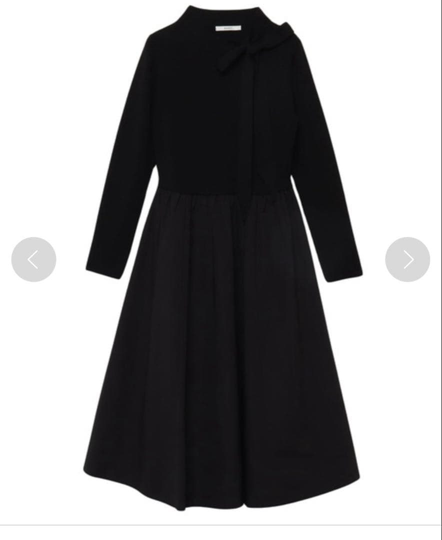 極美品✨【ANAYI】リボン付タフタドッキングワンピース　黒　¥52,800