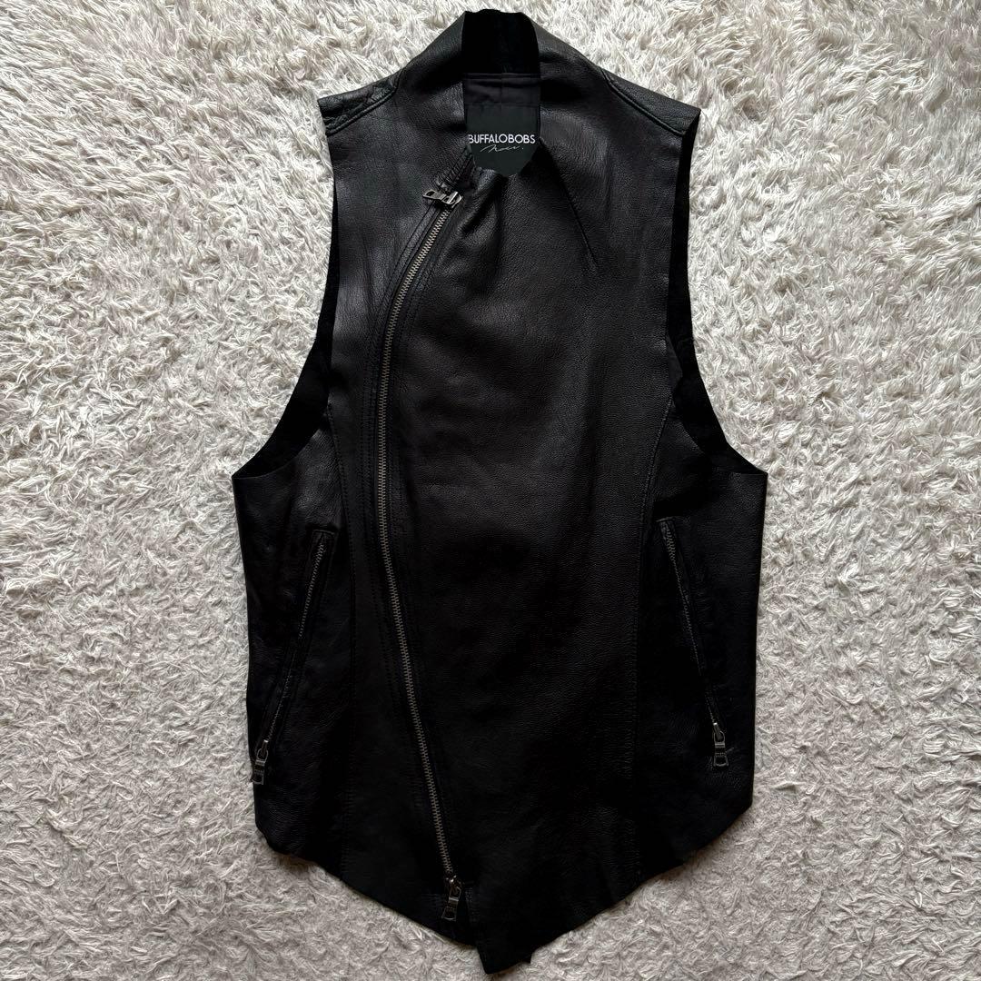 ★羊革★ BUFFALO BOBS ハーフダブル ベスト ジップアップ ジレ 黒