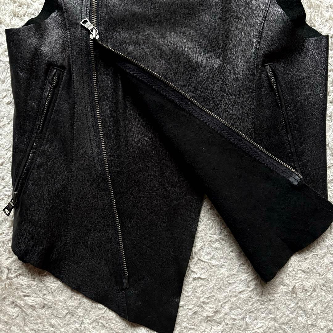 ★羊革★ BUFFALO BOBS ハーフダブル ベスト ジップアップ ジレ 黒