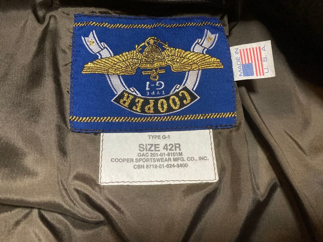極美品　G-1 フライトジャケット COOPER クーパー　42R ゴートスキン