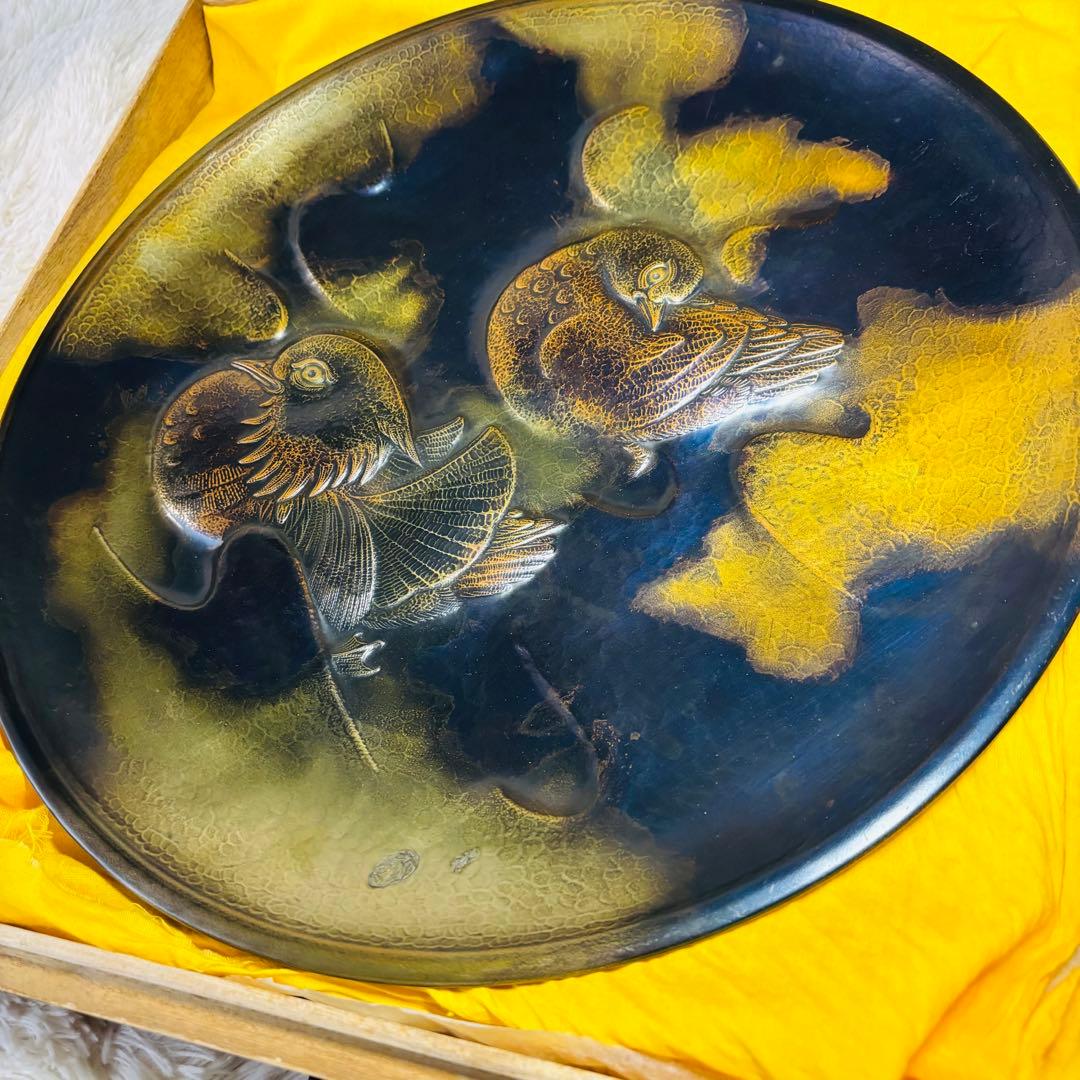 超希少作　玉川堂　五代　鴛番　おしどり　大額皿　鎚起銅器　三条　玉川覚平　鴛鴦