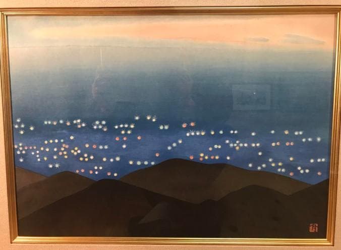 小野竹喬　「京の灯」　木版画　落款・作品証明シール有り