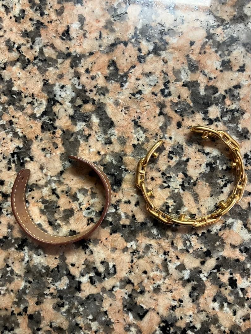 HERMES ブレスレット シェーヌダンクル バングル ブラウン×ゴールド金具