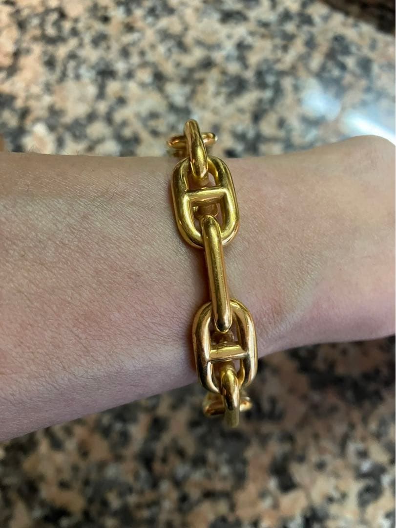 HERMES ブレスレット シェーヌダンクル バングル ブラウン×ゴールド金具