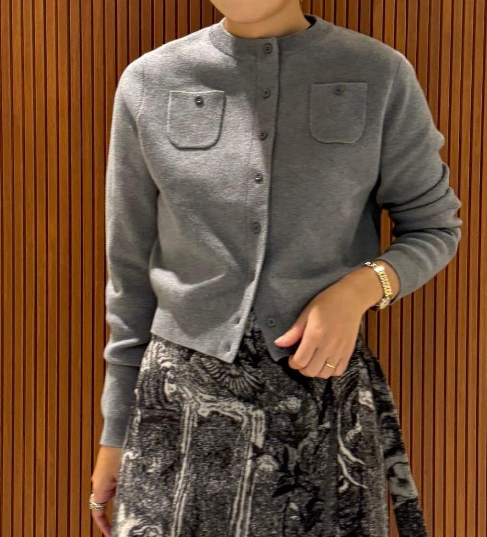 新品　CABaN コットンカシミヤ クルーネックカーディガン ライトグレー XS