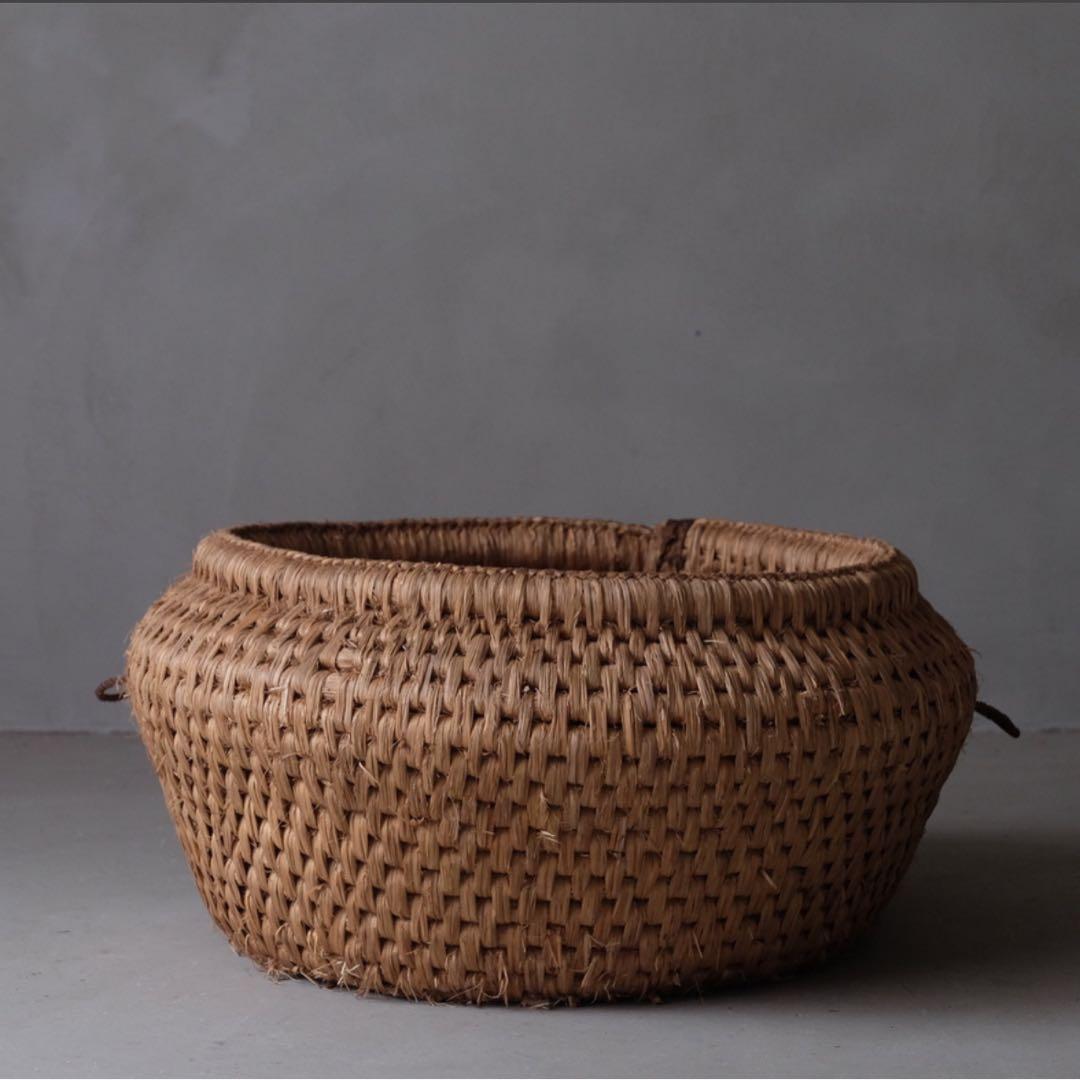 天然素材 手編みバスケット アンティーク　ゆりかご　ニューボーンかご