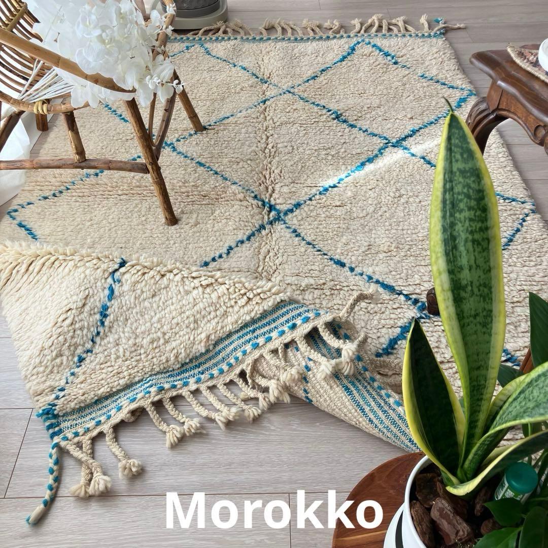 モロッコ111×171◇ダイヤ◇ ベニワレン　エメラルド　トルコヴィンテージラグ