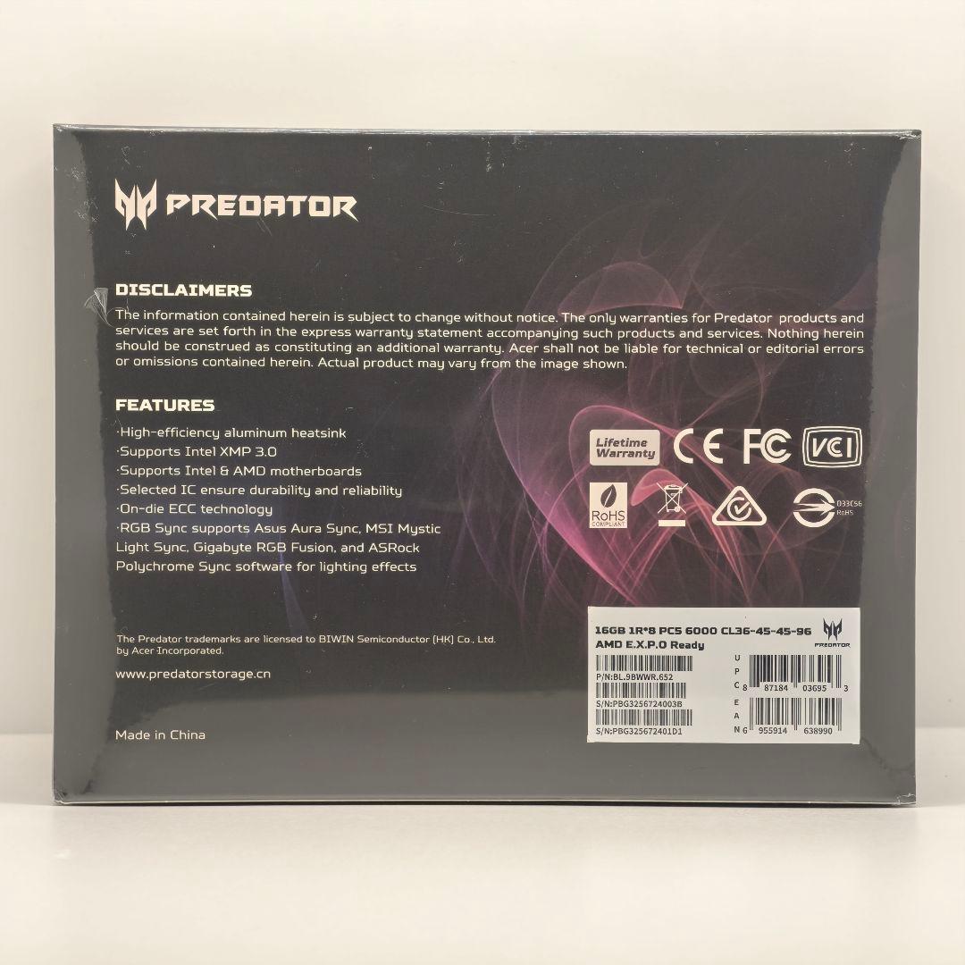 新品未開封　Acer PredatorVesta Ⅱ　DDR5　メモリ 32GB