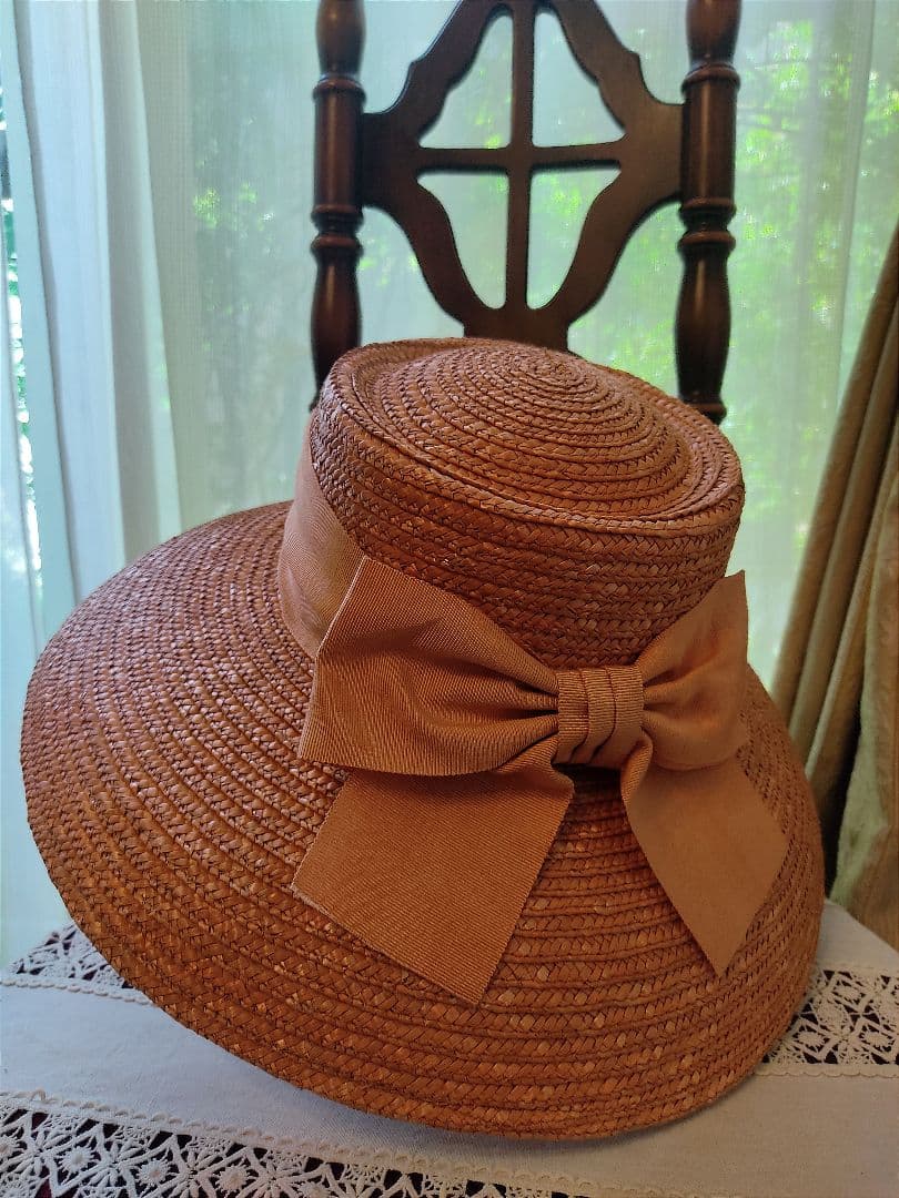 麦わら帽子　オーダー　レア　アンティーク　リボン　バケットハット　ヴィンテージ