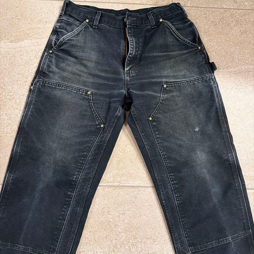 USA製 ブラック carhartt ダブルニーペインターパンツ 良フェード