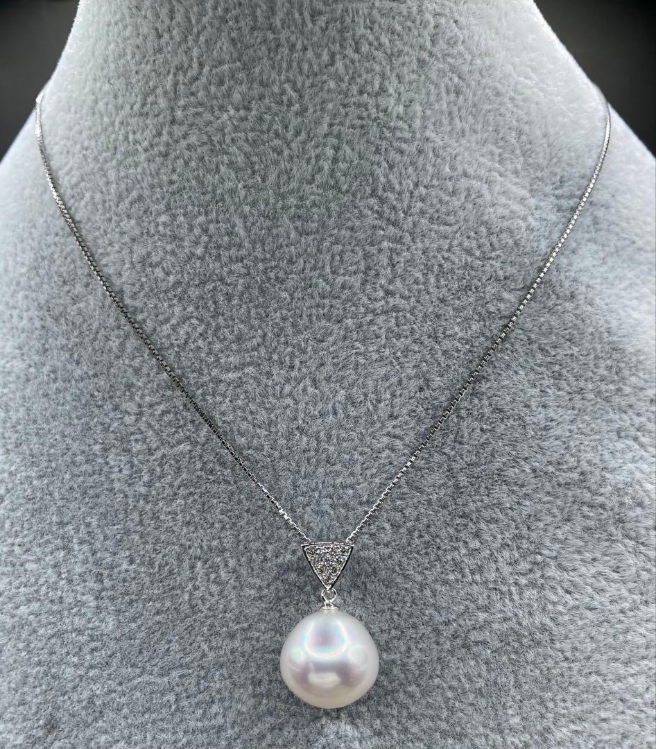 JA101★高級 白蝶真珠13mm ダイヤ K18WG ペンダントヘッド 鑑付