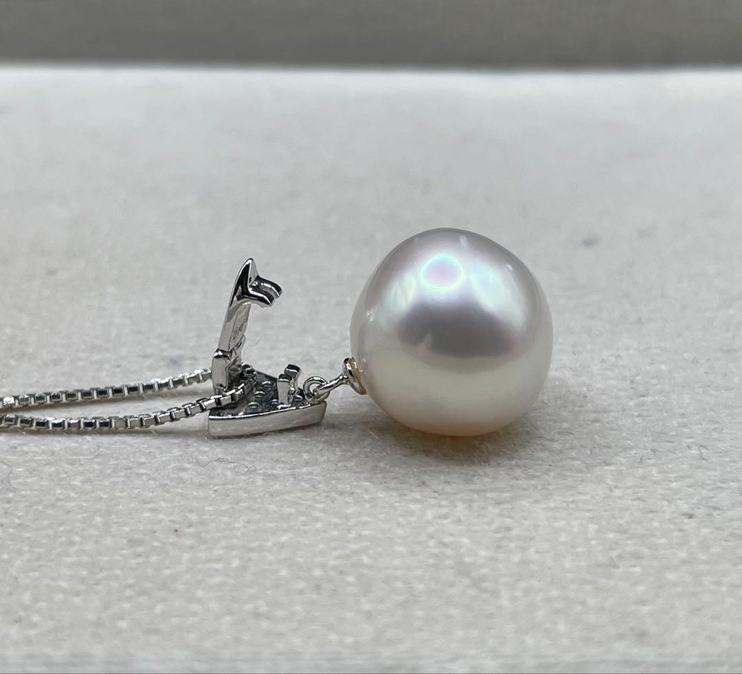 JA101★高級 白蝶真珠13mm ダイヤ K18WG ペンダントヘッド 鑑付