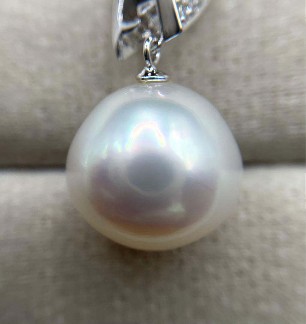 JA101★高級 白蝶真珠13mm ダイヤ K18WG ペンダントヘッド 鑑付