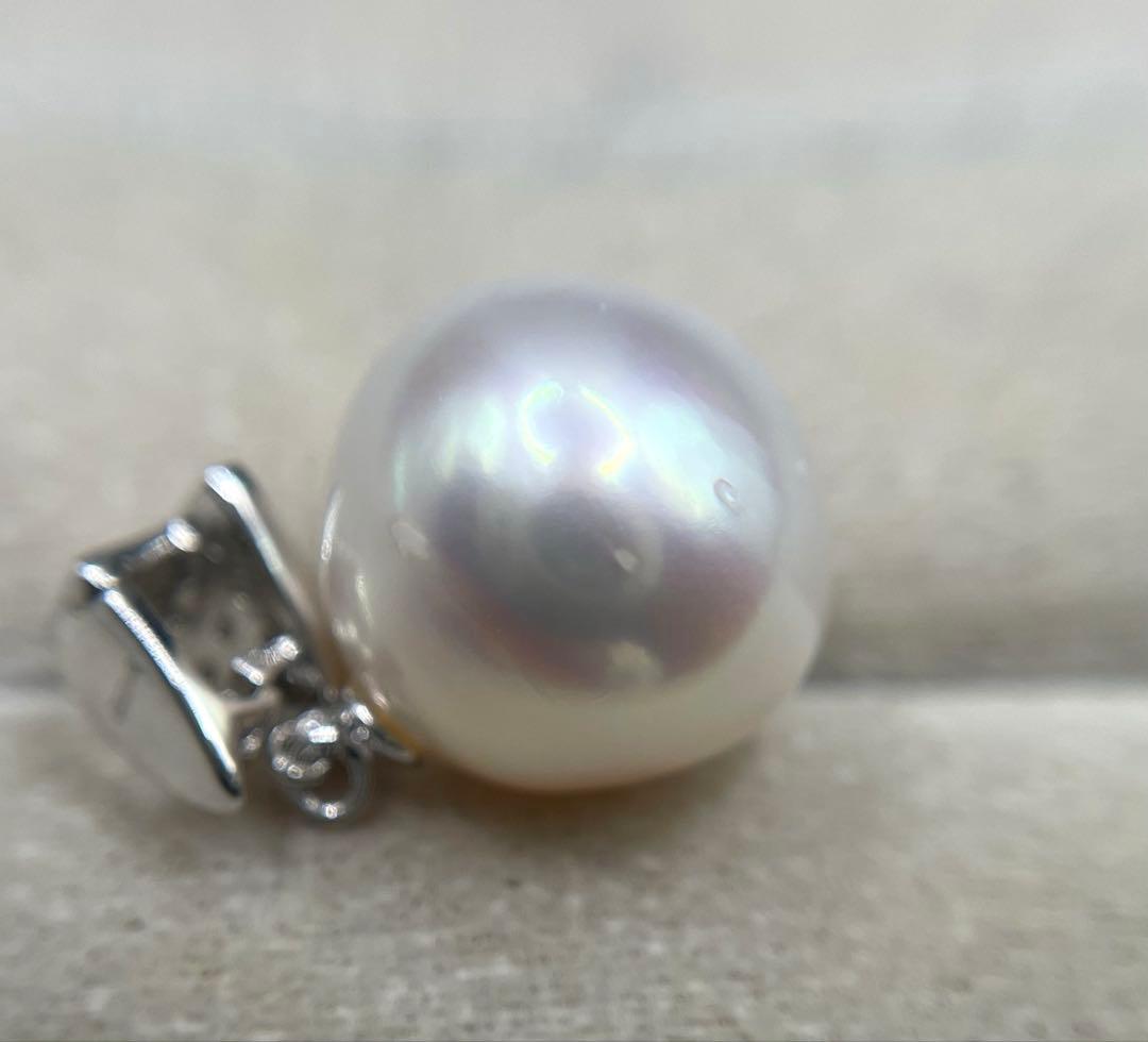 JA101★高級 白蝶真珠13mm ダイヤ K18WG ペンダントヘッド 鑑付