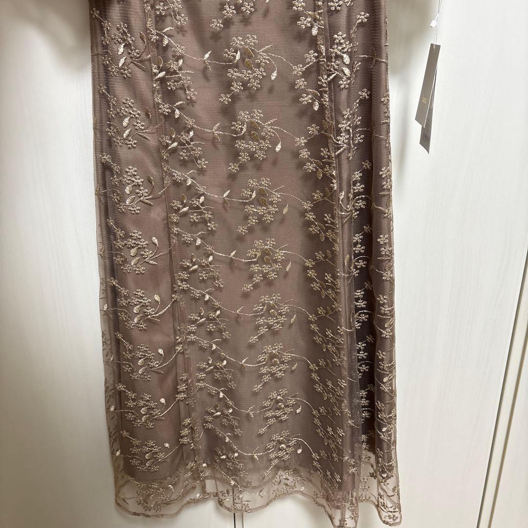 kana シアー素材 ボリューム袖 レース オケージョン ドレス モカ　Sサイズ