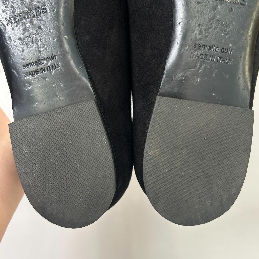エルメス フラット シューズ パンプス ビルバオ 37.5 ケリー バックル 靴