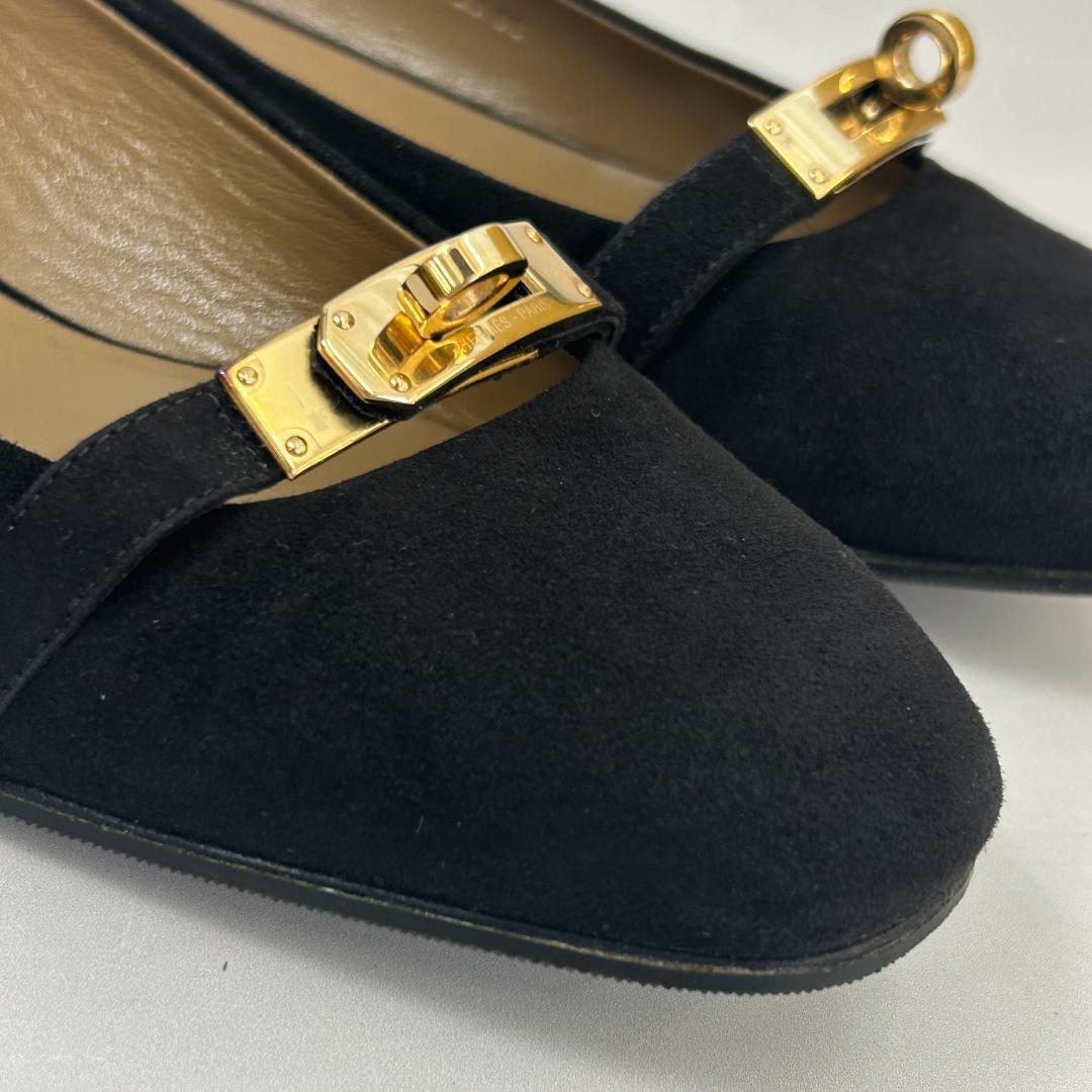 エルメス フラット シューズ パンプス ビルバオ 37.5 ケリー バックル 靴