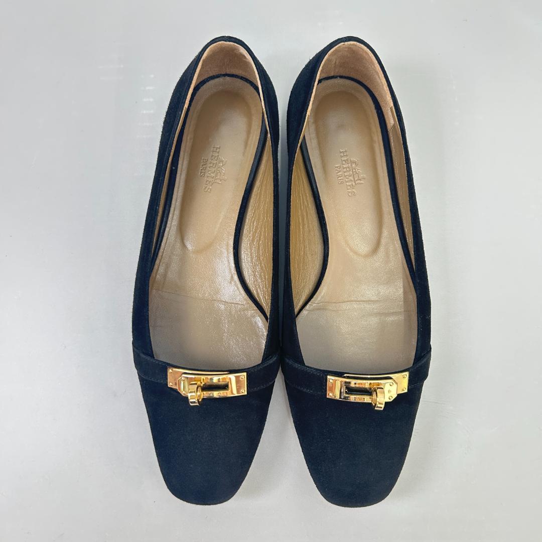エルメス フラット シューズ パンプス ビルバオ 37.5 ケリー バックル 靴