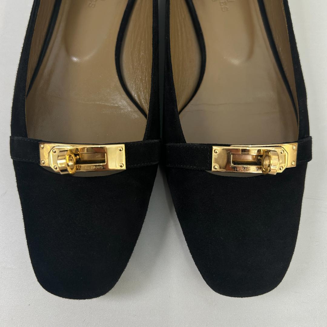 エルメス フラット シューズ パンプス ビルバオ 37.5 ケリー バックル 靴