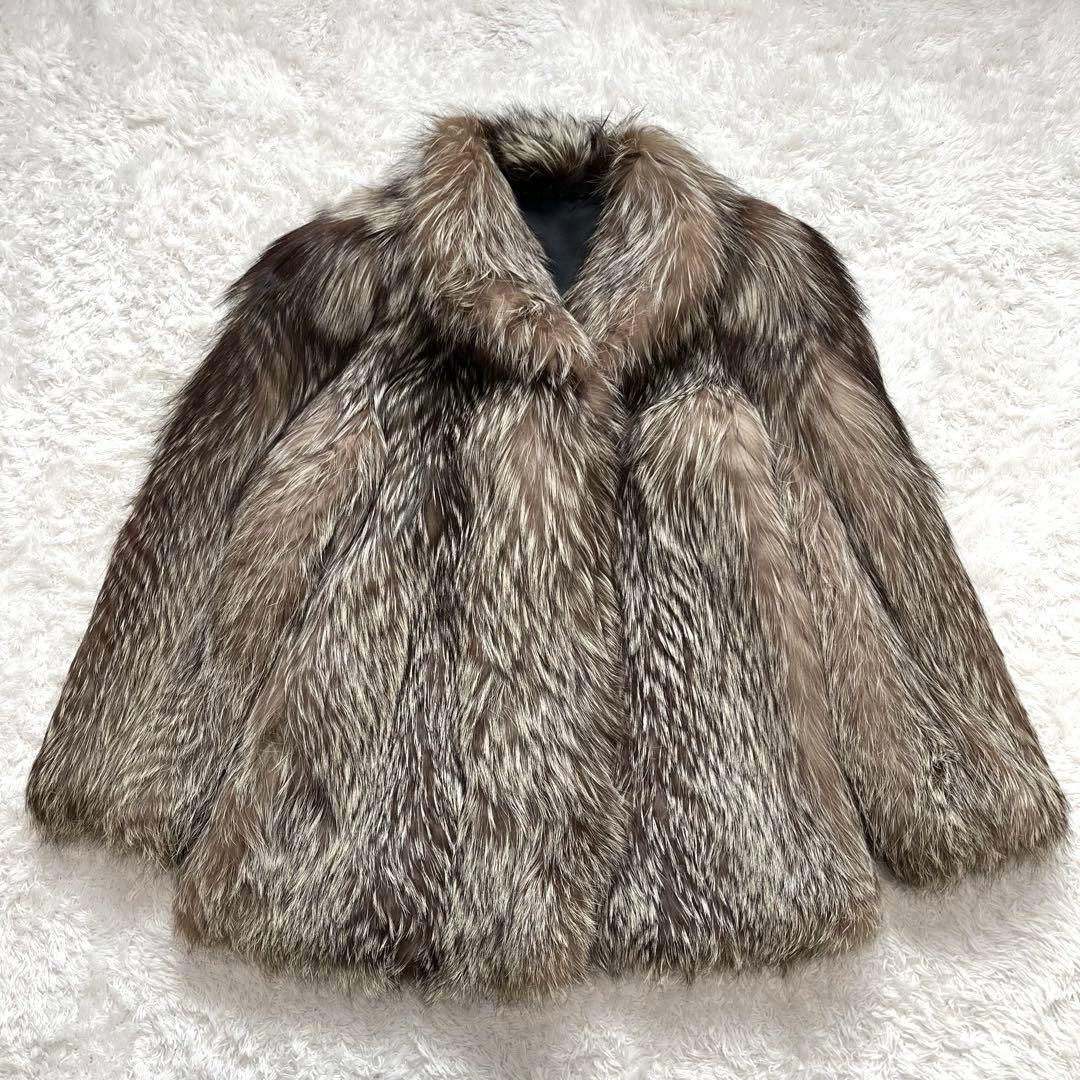 シルバーフォックス　本物毛皮 ショートコート ジャケット 15号 2XL