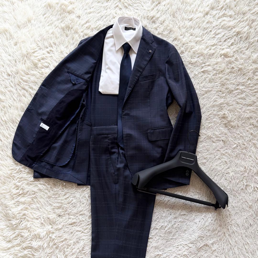 <美品>TAGLIATORE モンテカルロ ネイビー ウール スーツ サイズ48