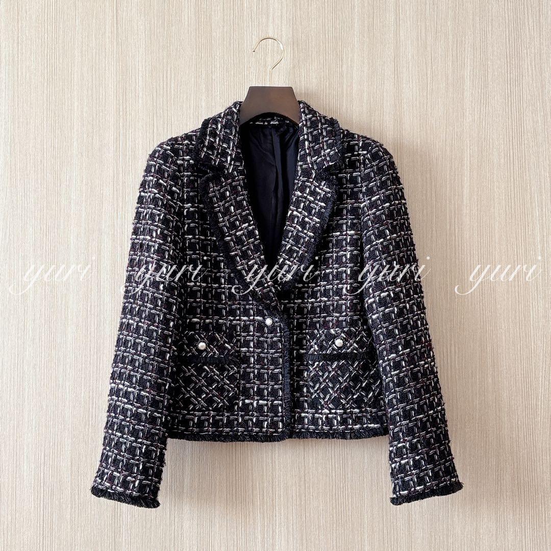 【1147】アナイ　テープツイードテーラードジャケット　黒　38