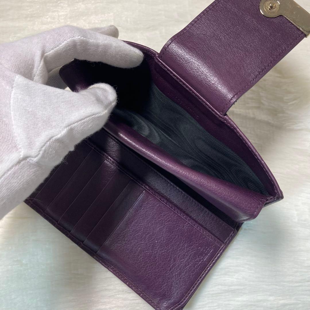 月末最終　人気　GUCCI グッチ　二つ折り　長財布　グッチシマ　金ロゴ　紫