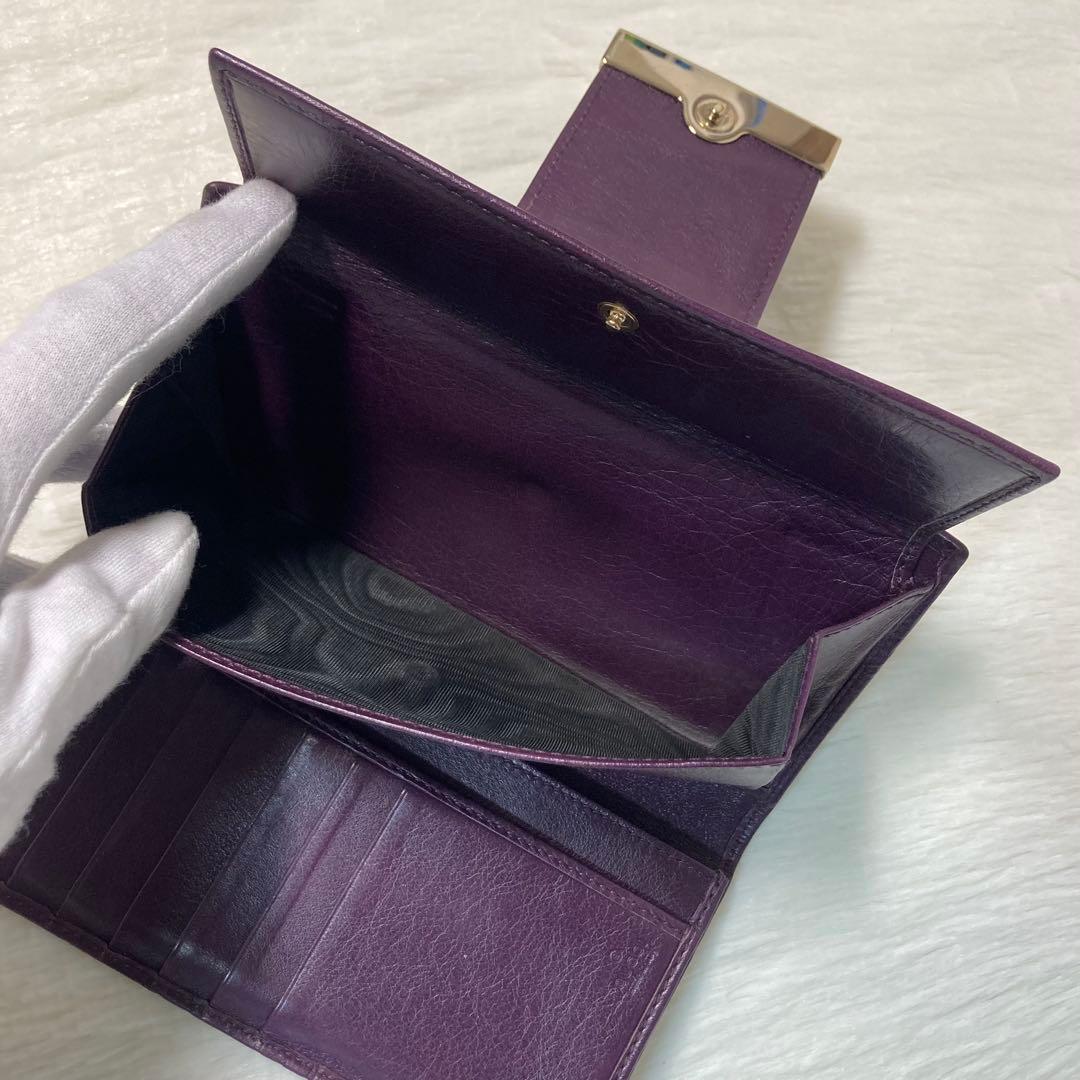 月末最終　人気　GUCCI グッチ　二つ折り　長財布　グッチシマ　金ロゴ　紫