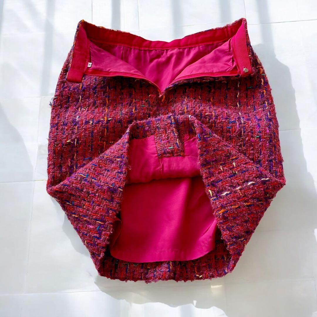 BIGI ミックスツイード　バブリースーツ　ピンク　太陽モチーフ　ビジュー