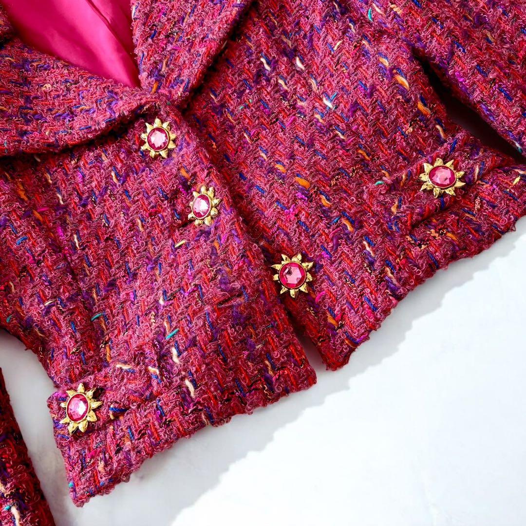 BIGI ミックスツイード　バブリースーツ　ピンク　太陽モチーフ　ビジュー