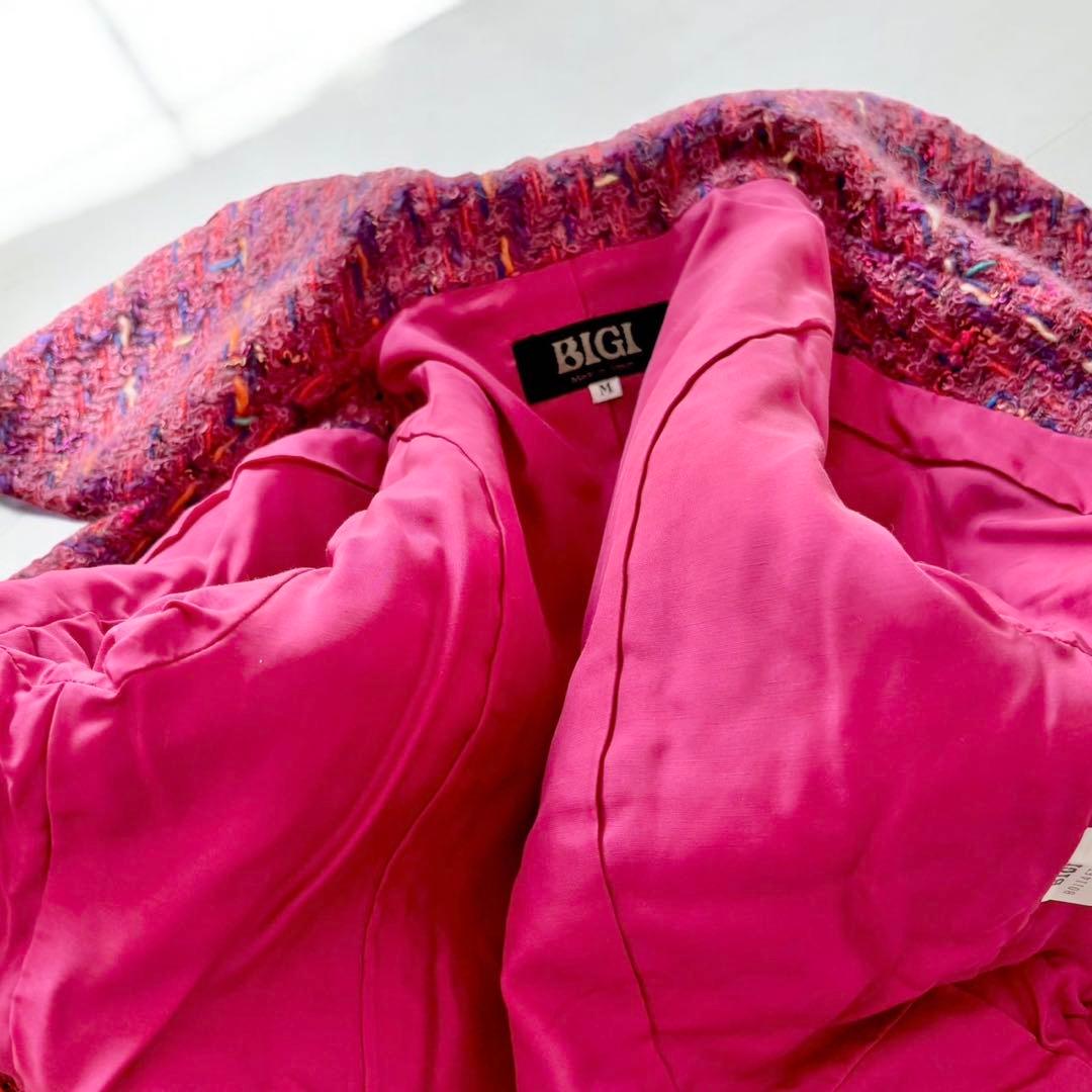 BIGI ミックスツイード　バブリースーツ　ピンク　太陽モチーフ　ビジュー